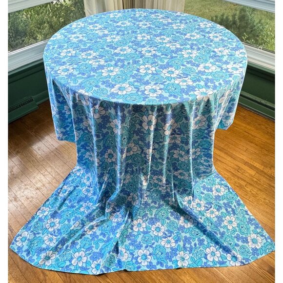 Vintage 1970s flat /top sheet, blue white flowers, Wabasso, twin size bed - Picture 2 of 9